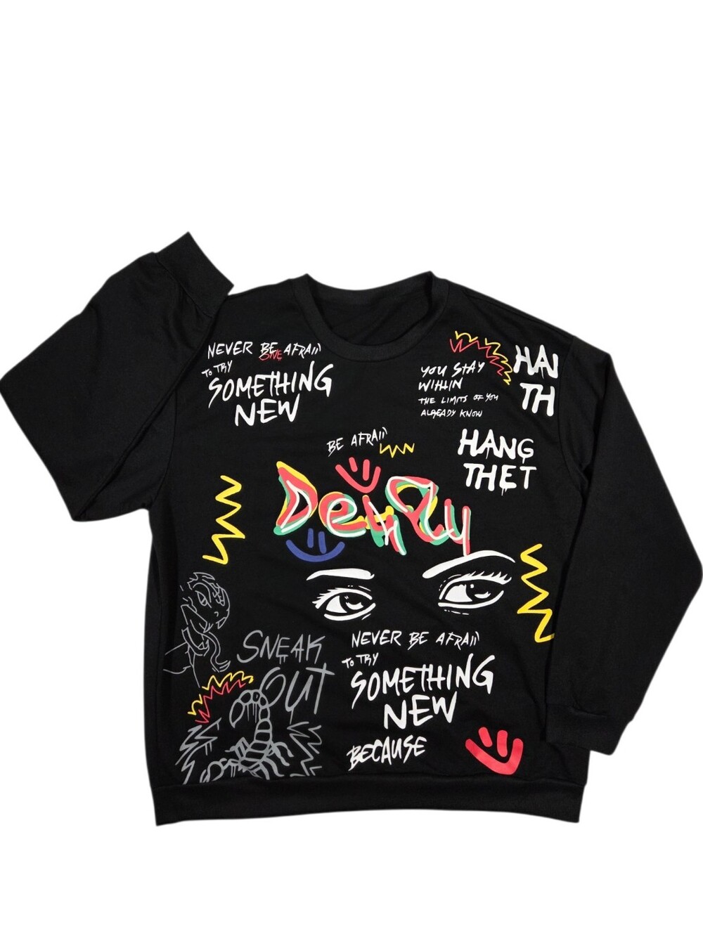Deja Vu Artwork Graphic Top Lightweight Sweatshirt Heavyweight Shirt Black 2XL